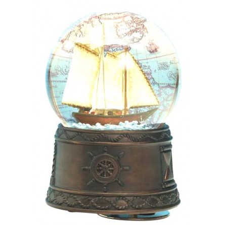 Snow Globe Music Box Sailboat